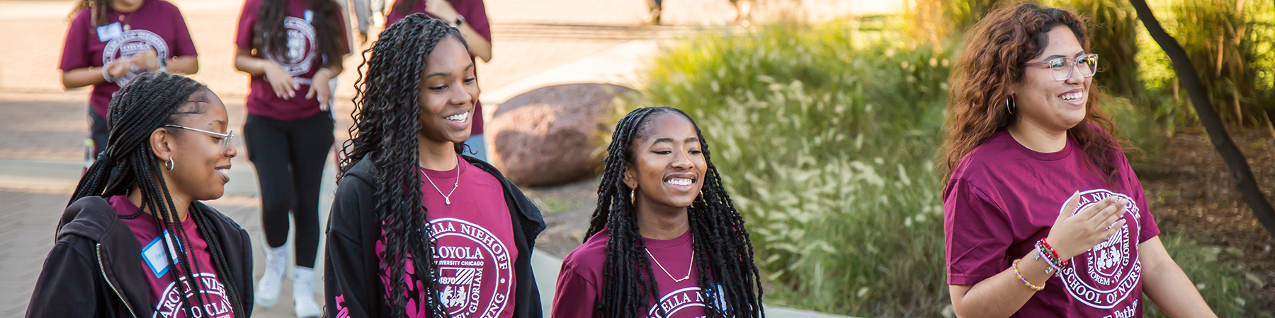 CARE Pathway students walk at the Loyola University Chicago Lake Shore Campus